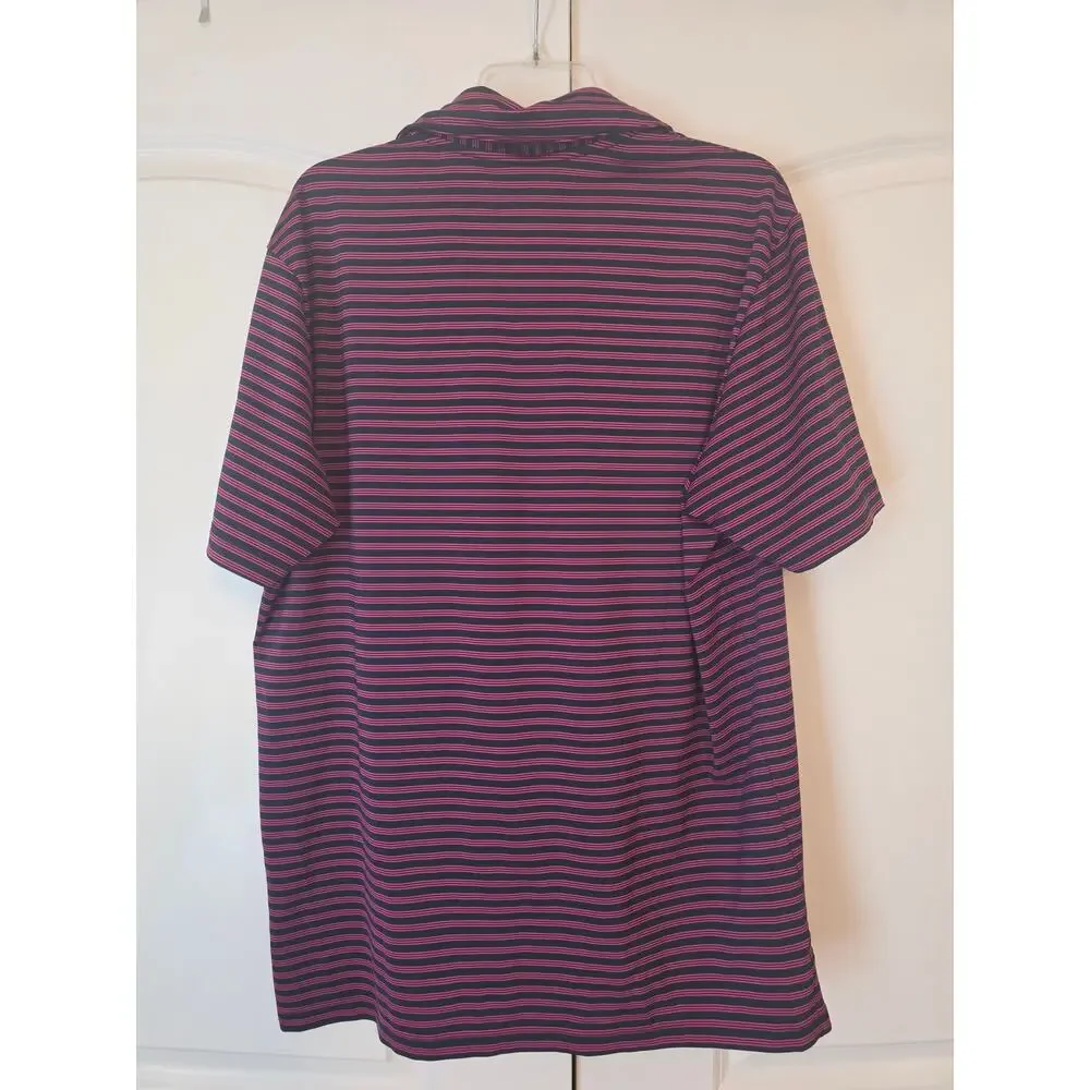 Adidas Golf Men's Pink Blue Striped Performance Polo Shirt size L EUC